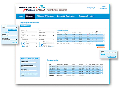 Personaltrack Booking Tool for employees air france martinair klm cargo interface track and trace webdesign