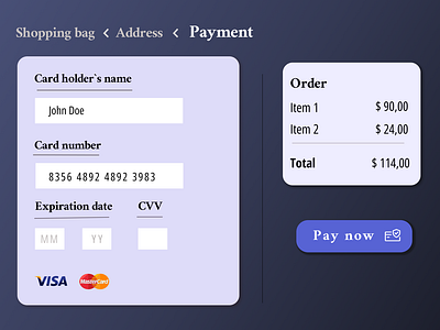 Credit card checkout page