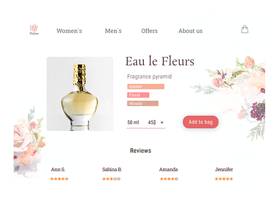 Product page Daily UI 012 daily 100 challenge daily ui daily ui 012 dailyui dailyui012 design desktop illustration online shop perfume typography ui webdesign website