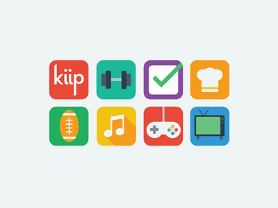Kiip Vertical App Icons cooking entertainment fitness games icons kiip music productivity sports verticals