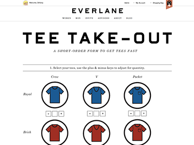 Tee Take-Out Short Order Form everlane order tees web design