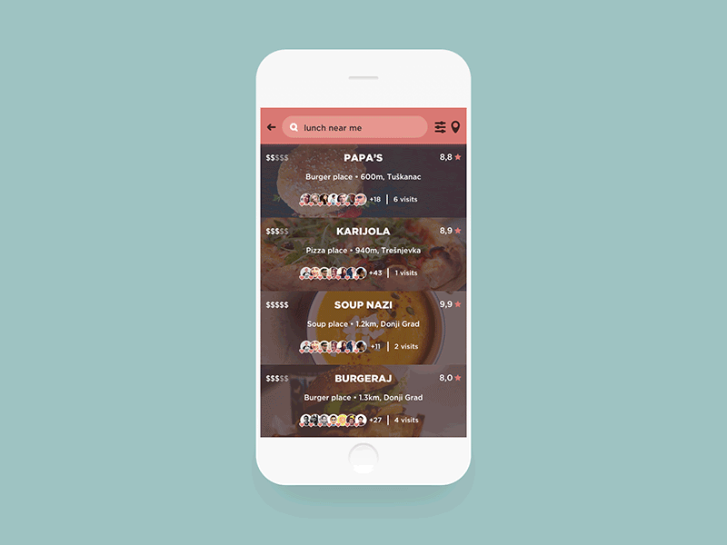 Restaurant List / UI Challenge — Week 11 app filter food food app interaction motion restaruant app ui