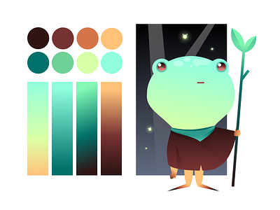 Magic Frog Character Illustration bright colors character character design colour palette flat frog gradient green illustration inspiration magic night teal vector zajno
