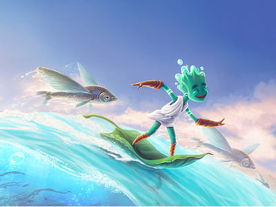 Children's Book Character Illustration 2d adobe photoshop art bright colors character child childrens book concept creative digital painting drawing fairy fairytale happy illustration magic printing sea surf zajno