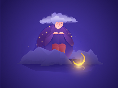 Children’s Book Illustration book character children clouds fairy tale illustration lady moon mountains stars web design zajno