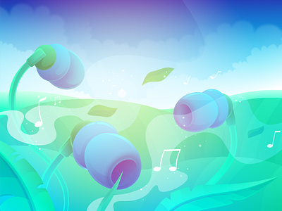 Loading Screen for Music App abstract art accessories application background image earphones flower gadget illustration inspiration loading screen meadow metaphor music nature product simple storytelling technology tune zajno