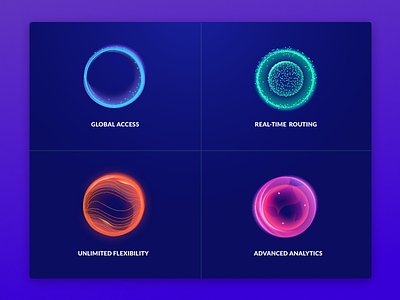 Icons for a New Global Telecommunications Website abstract bright colors communication feature futuristic gradient icon icon artwork innovative metaphor orb product space art sphere style telecom ui vector vivid zajno