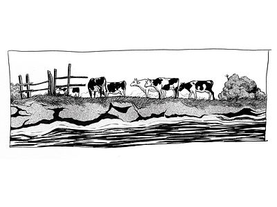 Inktober 2019 - River Scenery art clean cow creative draw drawing flat graphic design illustrated animal illustration ink inktober inspiration minimal nature poster procreate ipad pro simple zajno