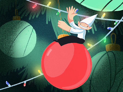Christmas Elf on a Wrecking Ball ball christmas lights elf illustration tree zajno