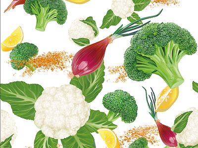 Vegetable pattern broccoli cauliflower food lemon shalot vegetable
