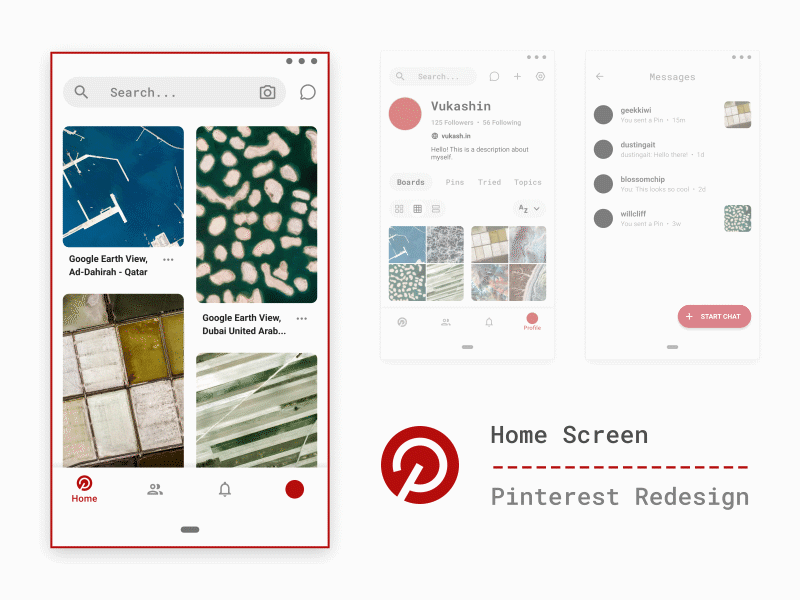 Pinterest Redesign redesign app animation app concept branding app red animation 2d after effect graphics design pinterest art motion art ux ui illustration animation