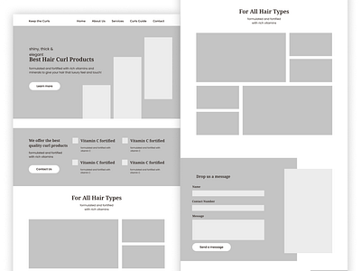 wireframe for 'Keep the curls' landing page design ui ux