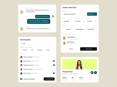 UI Cards & Components - Light app cards chat clean clean ui components concept dashboard design system e-learning figma kit free ui kit light mode minimal modal online courses online school search ui kit user interface