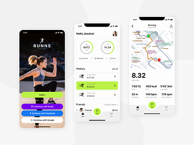 RUNNS — mobile running app dark mode finess tracker fitness fitness app green health health app health tracking light mode popular running running app sport sport app tracking tracking app