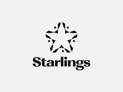 Starlings - minimal brand design branding icon logo logotype shapes star logo starling typography vector