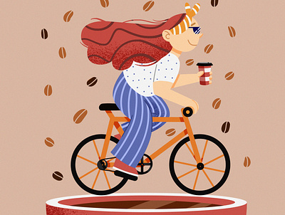 Coffee race art bicycle illustration cartoon children illustration coffee illustration design digital art digital painting drawing flat art flat illustration girl on bike illustration