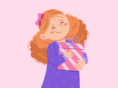 A present cartoon character design children illustration design digital art digital illustration digital painting drawing flat style girl illustration happy emotions illustration present illustration
