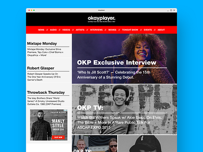 Okayplayer. [WIP] culture desktop hiphop okayplayer publication swiss typography ui web webdesign