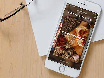 Suggestions Screen 2 cards flat food ios iphone restaurant restaurants sketch suggestions swipe ui