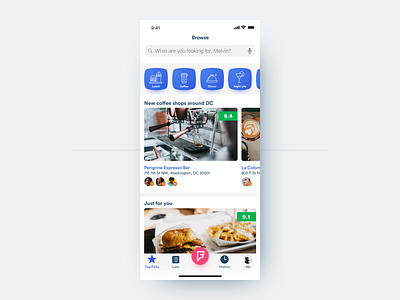 Foursquare data design flat food foursquare ios iphonex local search sketch ui