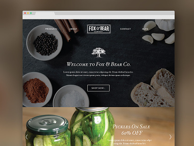 Fox & Bear Co. Website bear cooking dark food fox pickles responsive simple website