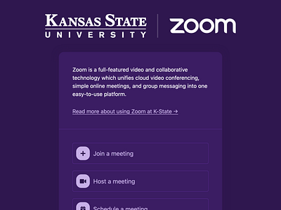 K-State Zoom landing page (dark mode)