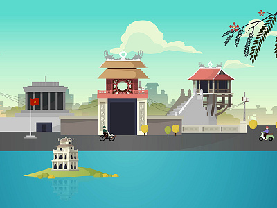 Ha Noi animation ha noi motion pagoda tourist travel vietnam