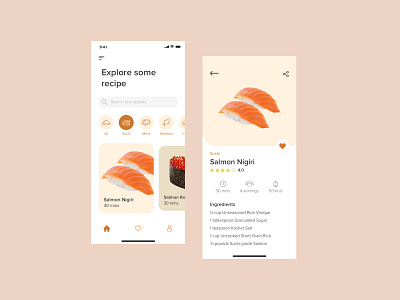 Recipe App Design 🍴 app app design chef cook cooking design flat food food app mobile mobile app recipe recipe app recipes sushi ui ui ux ui design ux