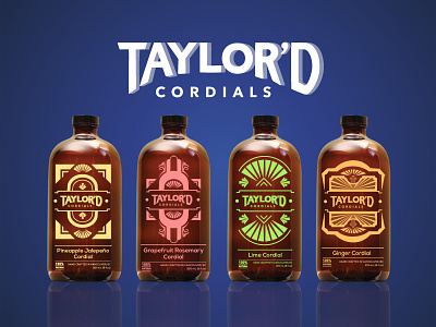 Taylord Cordials Bottle Mockups art deco bottles branding flavors flavours one color one colour packaging