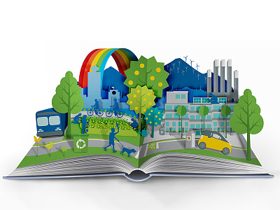 Bright Green Summer book cutout eco future green illustration municipal paper popup