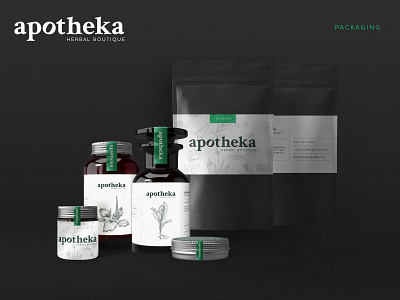 Apotheka Herbal Boutique: logo and packaging first draft apothecary branding logo organic packaging