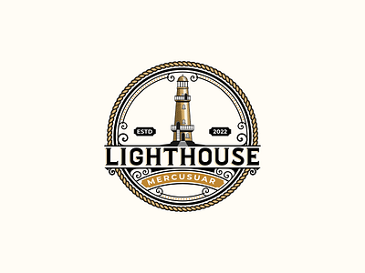 Lighthouse Mercusuar Logo 3d animation branding design gold graphic design icon illustration lighthouse logo mercusuar motion graphics typography ui vector vintage