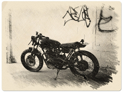 sketch of my CB 300 Honda Cafe Racer charcoal graphic design sketch