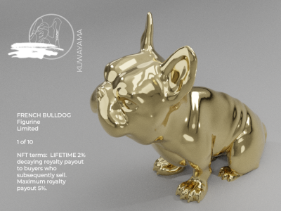 Pure Gold Frenchie NFT with royalties 3d product design