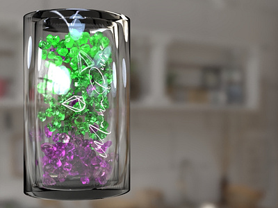 healing crystals inside glass shower filter 3d product design