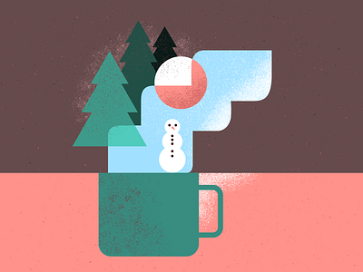 Cup of Christmas tea brown christmas cup green snow snowman tea trees