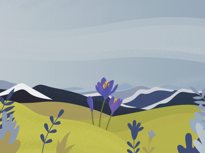 Looking forward to spring after effects animation calendar crocus hiking illustration mountains palindrome panorama plants spring windy