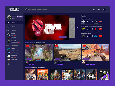 Twitch Redesigned Landingpage dark mode design landingpage ui web