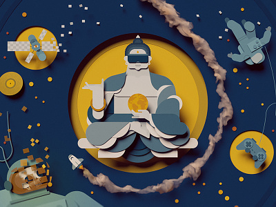 Nirvana Revamped 3d astronaut blender buddha gamepad papercraft shuttle space
