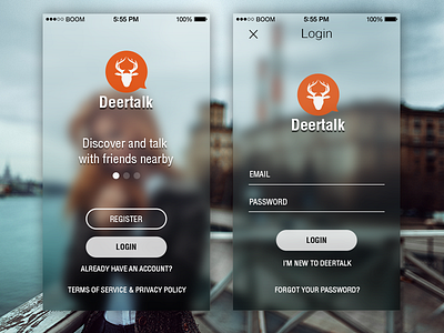 Mobile App Screenshot - Deertalk android app chat design ios iphone login logo message mobile register ui