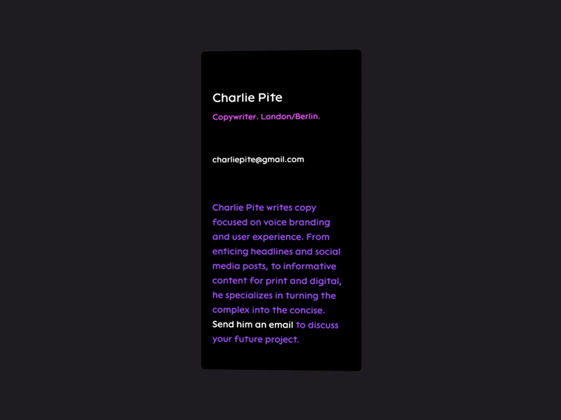 Charlie Pite — Mobile Web Experience