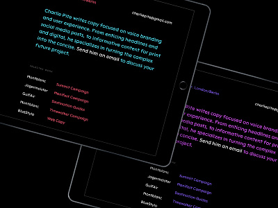 Charlie Pite — Tablet Site branding code font interactive lack personal identity typography ui ux web web design website