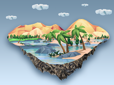 Low-poly Oasis cartoon concept art game art game ui game ux ios iphone low poly mobile monster paper art purple