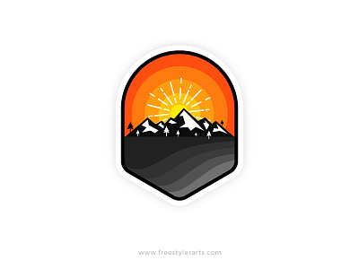 #21 Sunset Sticker creative illustration mountain nature orange sticker sunset vector wallpaper