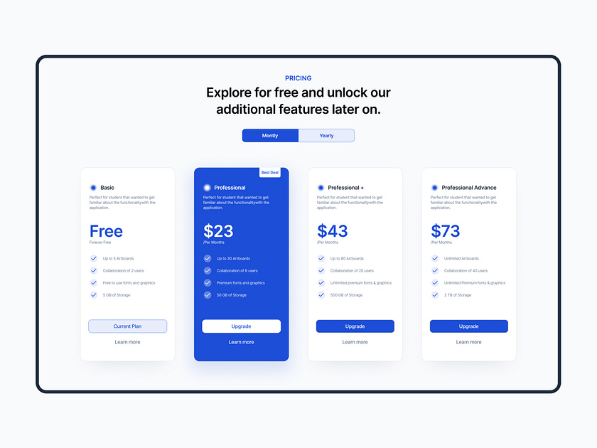 A Sample UI for a Pricing Page by Wendell Maraña on Dribbble