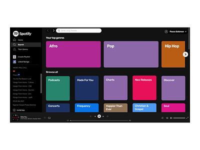 Spotify "Search" page app design ui ux