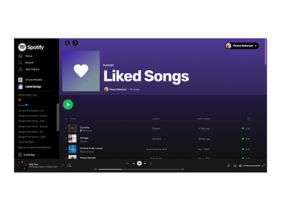 Spotify's "Liked Songs" page