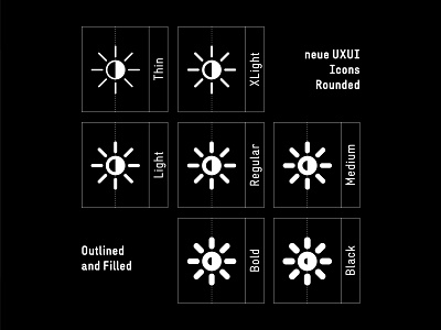neue UXUI Icons Rounded — Weights brand branding design digital filled foundry icon icons made in germany mobile neue outlined round rounded screen type typedesign typography ui ux