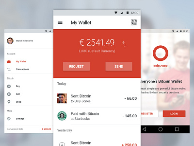 Coinzone Wallet Android android app bitcoin finance flat iphone money ui ux wallet