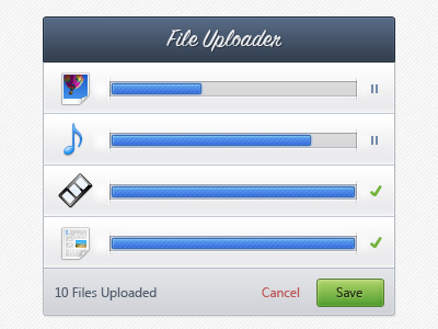 Uploader app bar clean file gui interface ios iphone progress progress bar subtle ui uploader web web 2.0 webpage website widget